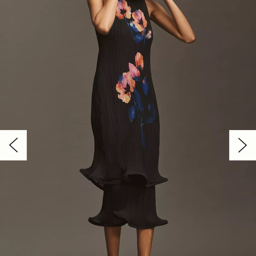 By Anthropologie Sleeveless Mock-Neck Plissé Midi Dress